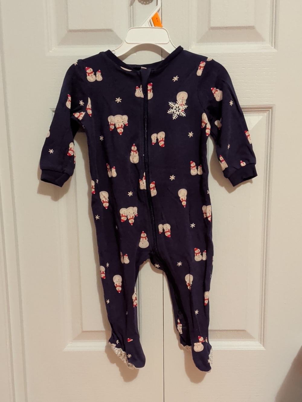 Pekkle Toddler Navy Snowman Print One-Piece Footed Pajamas